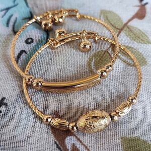 Pair of Children’s Child Jewelry Adjustable Bracelets Heavy Gold Filled Plated